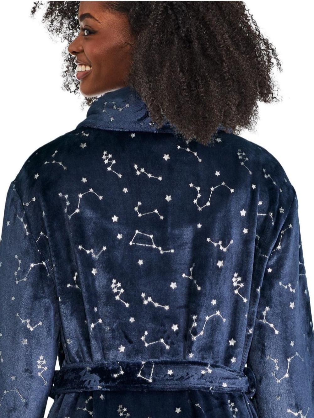 Women's Navy Star-Print Plush Robe - Picture 3 of 3